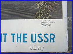 RARE Vtg VISIT THE USSR Soviet Union Travel Poster Lake Mountains Boat