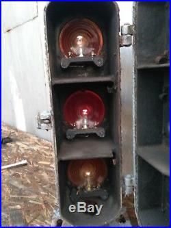 Railroad Train Track Triple Light Signal Marker Traffic Vintage Cast Iron Dwarf