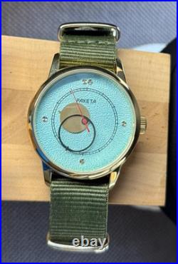 Raketa Copernicus Turquoise Vintage Soviet Automatic Men Watch 90s Sun Dial Rare