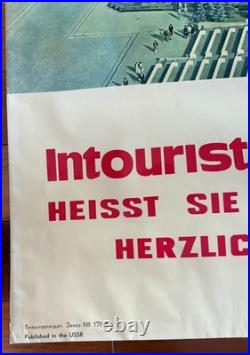 Rare Big Original Vintage INTOURIST USSR Soviet Russian Travel Poster 50's 60's