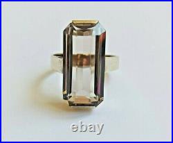Rare Big Vintage Ring Natural Rock Crystal Gilt Sterling SILVER 875 USSR Soviet