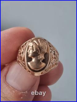 Rare GOLD RING 14K 583 Cameo Size 10 Soviet Union Russia USSR original vintage