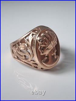 Rare GOLD RING 14K 583 Cameo Size 10 Soviet Union Russia USSR original vintage