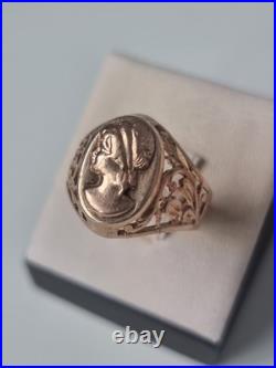 Rare GOLD RING 14K 583 Cameo Size 10 Soviet Union Russia USSR original vintage