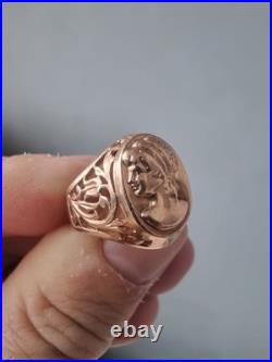 Rare GOLD RING 14K 583 Cameo Size 10 Soviet Union Russia USSR original vintage
