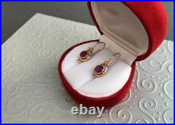 Rare Original Vintage Unique USSR Soviet Russian Rose Gold 583 14K Earrings Ruby