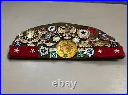 Rare Soviet Union Russian Military Hat & 25+ Pins. USSR Badge with 3 patches