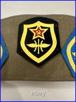 Rare Soviet Union Russian Military Hat & 25+ Pins. USSR Badge with 3 patches