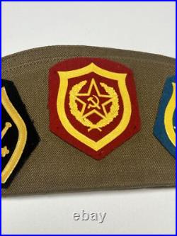 Rare Soviet Union Russian Military Hat & Pins. USSR CCCP Badge with 3 patches