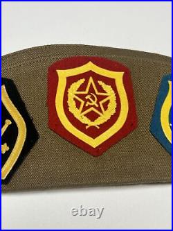 Rare Soviet Union Russian Military Hat & Pins. USSR CCCP Badge with 3 patches