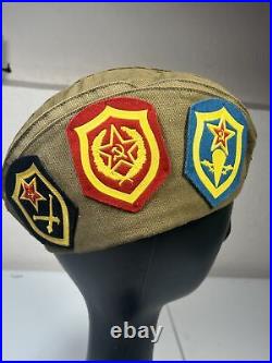 Rare Soviet Union Russian Military Hat & Pins. USSR CCCP Badge with 3 patches