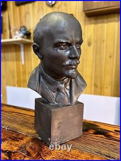 Rare Soviet communist Lenin Propaganda statue sculpture bust signed author 1961