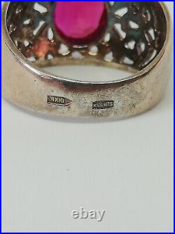 Rare Vintage Antique USSR Soviet Russian Ring Silver 875 Tourmaline Size 8.5