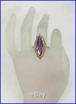 Rare Vintage USSR Russian Soviet Gold Marquise Ring Alexandrite 583 14K Size 8