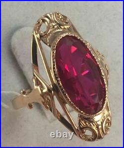 Royal Rare Vintage USSR Russian Soviet Solid Rose Gold Ring Ruby 583 14K Size 8