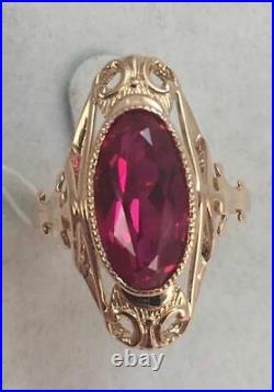 Royal Rare Vintage USSR Russian Soviet Solid Rose Gold Ring Ruby 583 14K Size 8