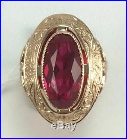 Royal Vintage Unique USSR Russian Soviet Rose Gold Ring Ruby 583 14K Size 6.5