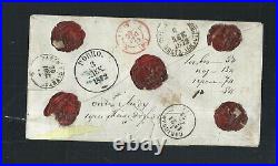 Russia 1872 GREAT Reg. Stampless Cover to Carignan / France Many Postmarks