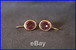 Russian Soviet USSR Vintage 14K Rose Gold Earrings with Amethyst or Alexandrite
