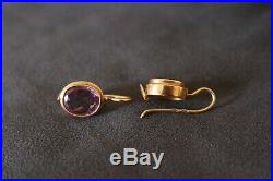 Russian Soviet USSR Vintage 14K Rose Gold Earrings with Amethyst or Alexandrite