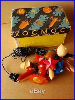 Russian Soviet Xmas New Year electric light Garlands SPACE rocket 1960s + BOX