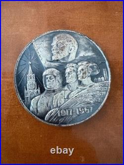 Russian USSR Silver Table Medal In Memory 50 years of Soviet Union 1917-1967