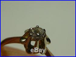 SOVIET UNION USSR 70s 14K YELLOW WHITE GOLD. 20CT DIAMOND SOLITAIRE RING BAND