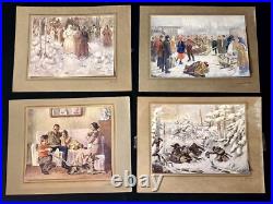 Set 4 RARE Soviet Realism Prints Russian Ukraine Propaganda Winter Military Art