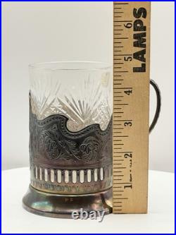 Set of 3 USSR Soviet Podstakanniki with Lead Crystal Tea Glasses Brass Stamped