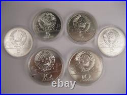 Silver Coins set 5 10 Ruble 1977 Rouble Olimpiad 1980 Moscow Soviet Union USSR