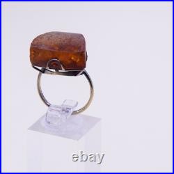 Size 7.5, Soviet Union USSR 875 silver 18k natural Baltic amber ring modernist