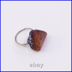 Size 7.5, Soviet Union USSR 875 silver 18k natural Baltic amber ring modernist