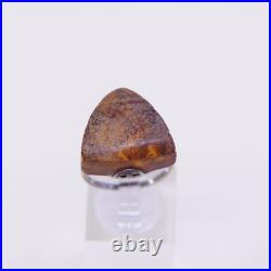 Size 7.5, Soviet Union USSR 875 silver 18k natural Baltic amber ring modernist