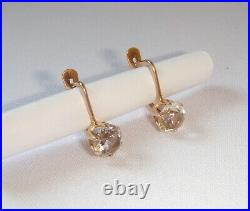 Solid Rose Gold Hook Earrings 14K 583 star Rock Crystal Russian USSR Vintage