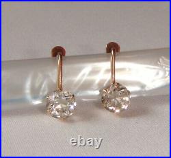 Solid Rose Gold Hook Earrings 14K 583 star Rock Crystal Russian USSR Vintage