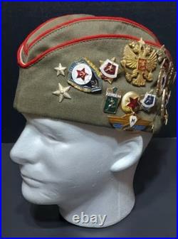 Soviet Russian Officer Pilotka WW2 Hat Military Uniform USSR WithPins & Patchs