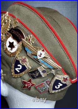 Soviet Russian Officer Pilotka WW2 Hat Military Uniform USSR WithPins & Patchs