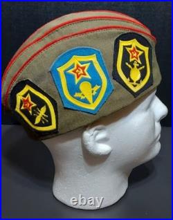 Soviet Russian Officer Pilotka WW2 Hat Military Uniform USSR WithPins & Patchs
