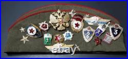 Soviet Russian Officer Pilotka WW2 Hat Military Uniform USSR WithPins & Patchs