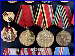Soviet Russian Set of 23 medals and badges of Veteran WW2 USSR Army. Document