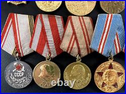 Soviet Russian Set of 23 medals and badges of Veteran WW2 USSR Army. Document