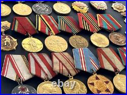 Soviet Russian Set of 23 medals and badges of Veteran WW2 USSR Army. Document