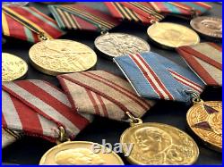 Soviet Russian Set of 23 medals and badges of Veteran WW2 USSR Army. Document