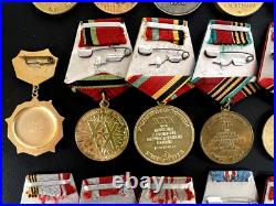 Soviet Russian Set of 23 medals and badges of Veteran WW2 USSR Army. Document