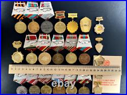 Soviet Russian Set of 23 medals and badges of Veteran WW2 USSR Army. Document