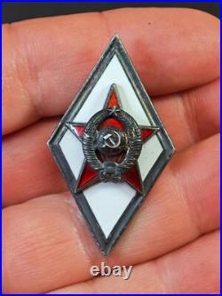 Soviet USSR Military Academy SILVER Enamel Graduation Rhomb Badge #2012