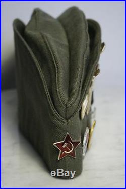 Soviet Union Russia Military Hat & Pins. USSR CCCP Badge Tank Patch Cap. RARE