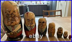 Soviet Union Russian Political Leaders 7 Vintage Matryoshka Nesting Dolls 1993