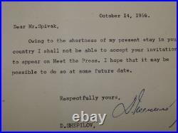 Soviet Union USSR Ambassador Dmitri Shepilov + Anatoly F. Dobrynin Auth. Signed