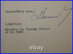 Soviet Union USSR Ambassador Dmitri Shepilov + Anatoly F. Dobrynin Auth. Signed